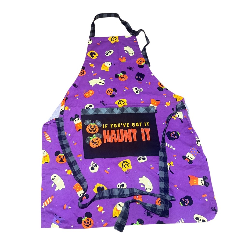 Disney Halloween Apron Purple Mickey Pumpkin Ghosts Candy Corn Pockets Handmade